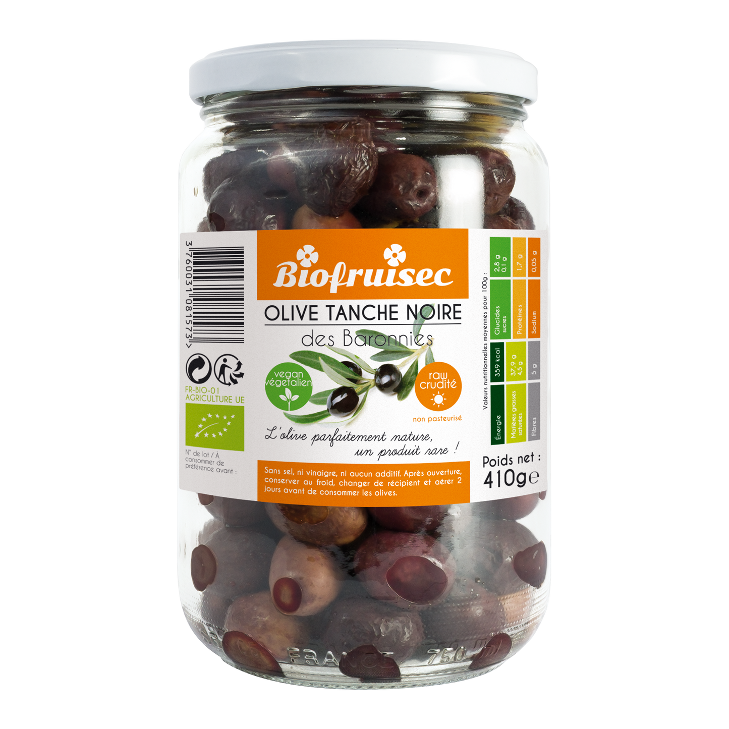 Olive Tanche noire des Baronnies au naturel (non pasteurisée) en pot de 410 g