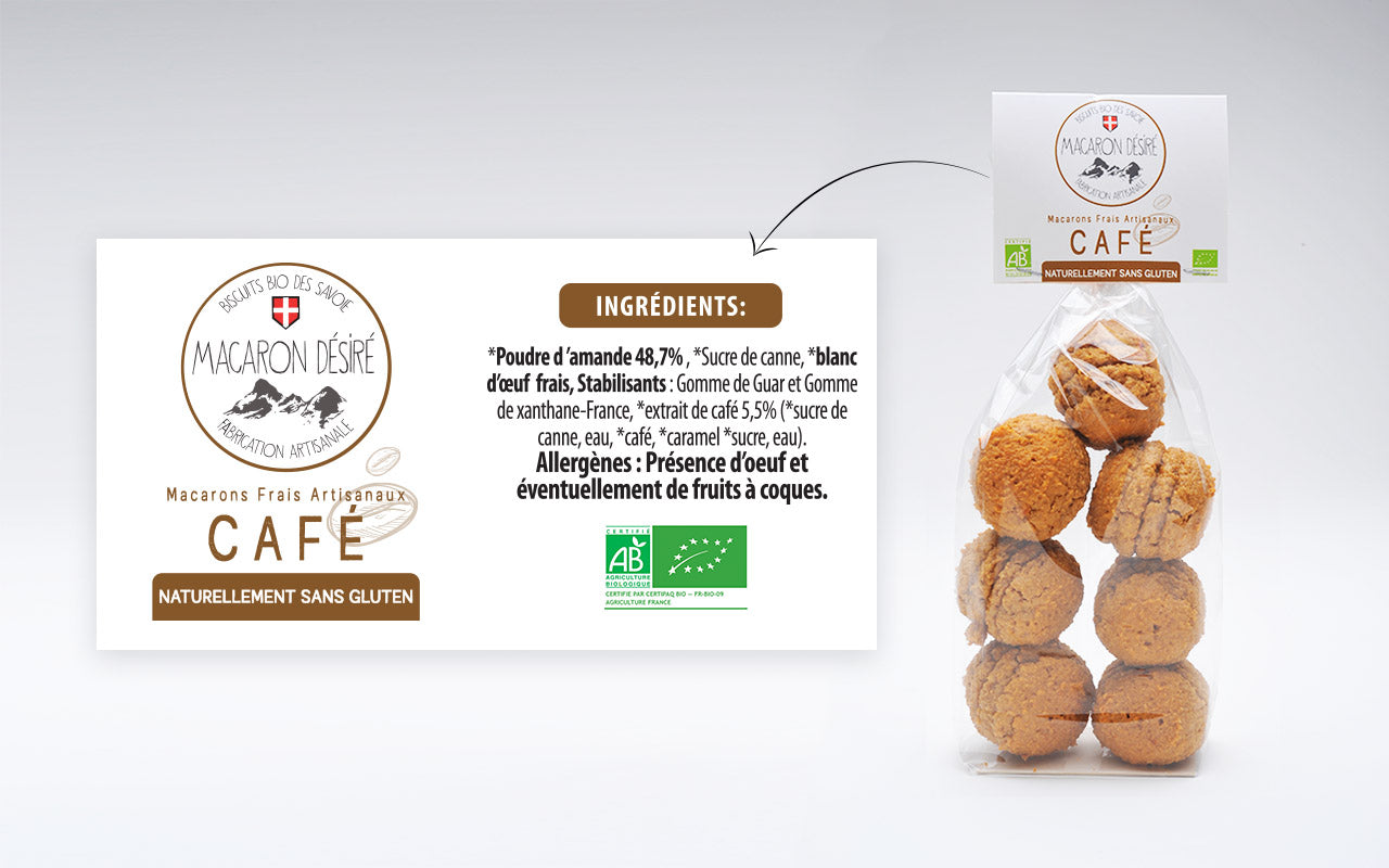 Macaron Artisanal bio au café - Sachet de 150 g