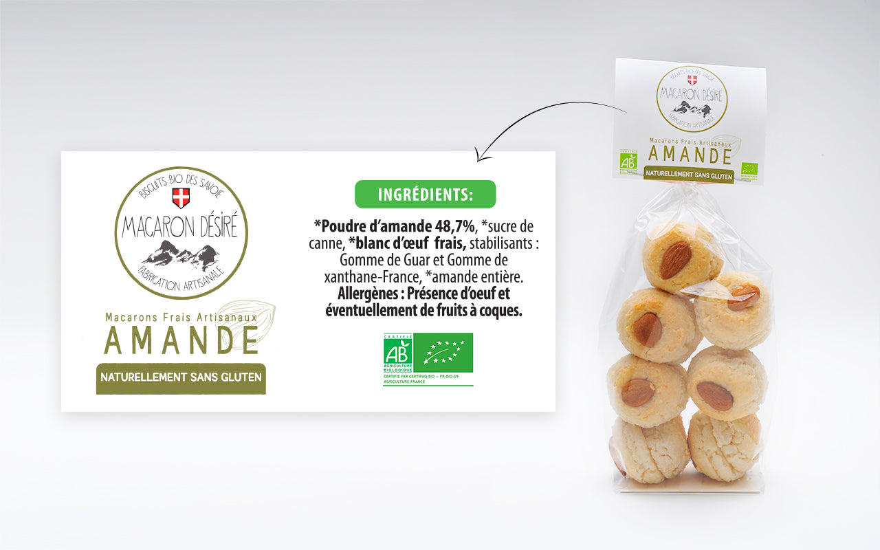 Macaron Artisanal bio à l'Amande - Sachet de 150 g - Pack Éco