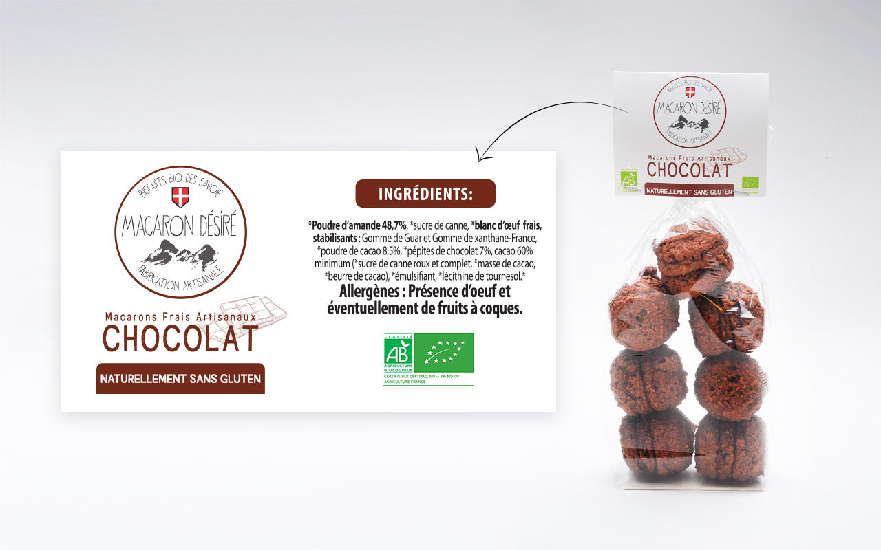 Macaron Artisanal bio au Chocolat - Sachet de 150 g - Pack Éco