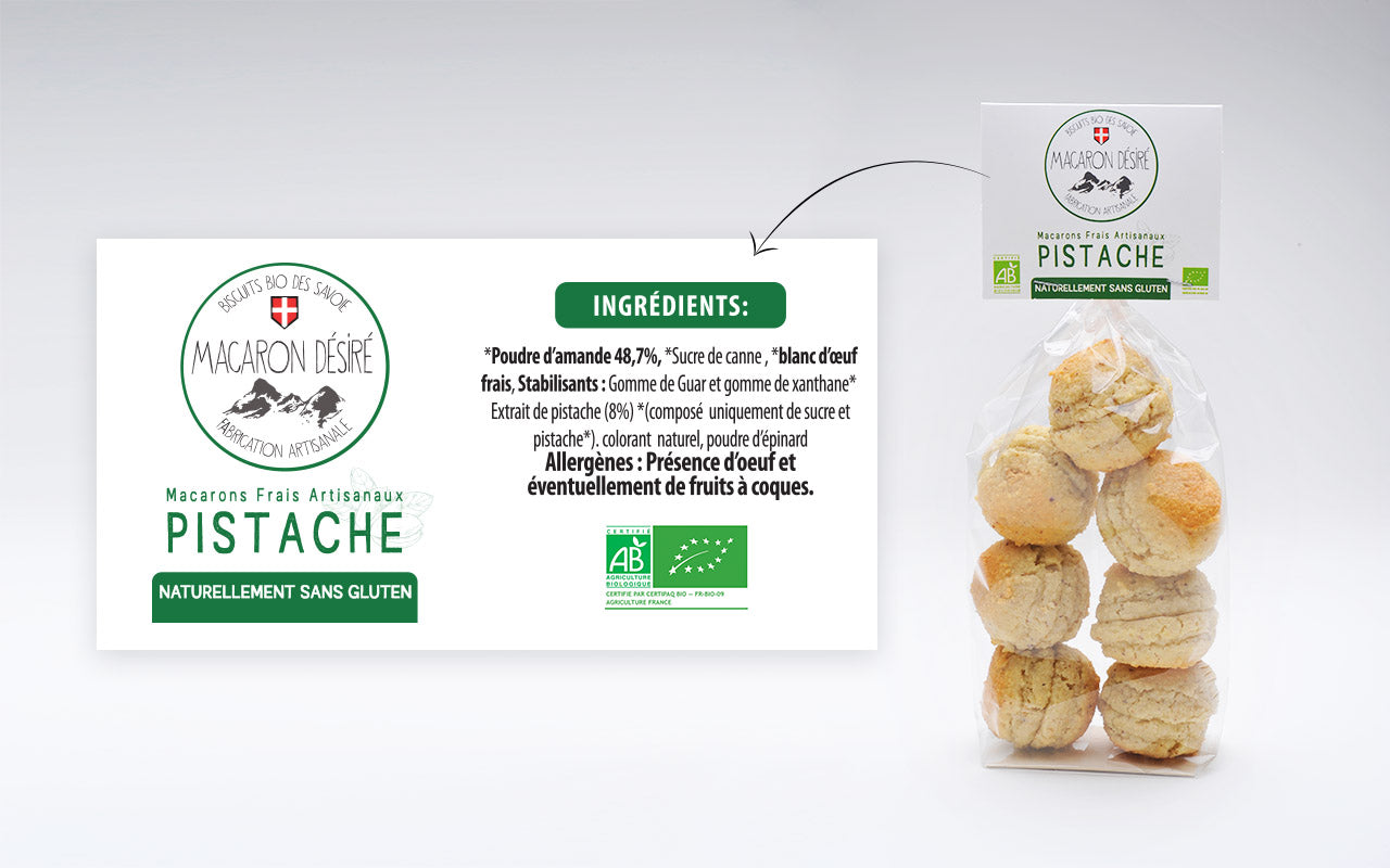 Macaron Artisanal bio à la Pistache - Sachet de 150 g - Pack Éco