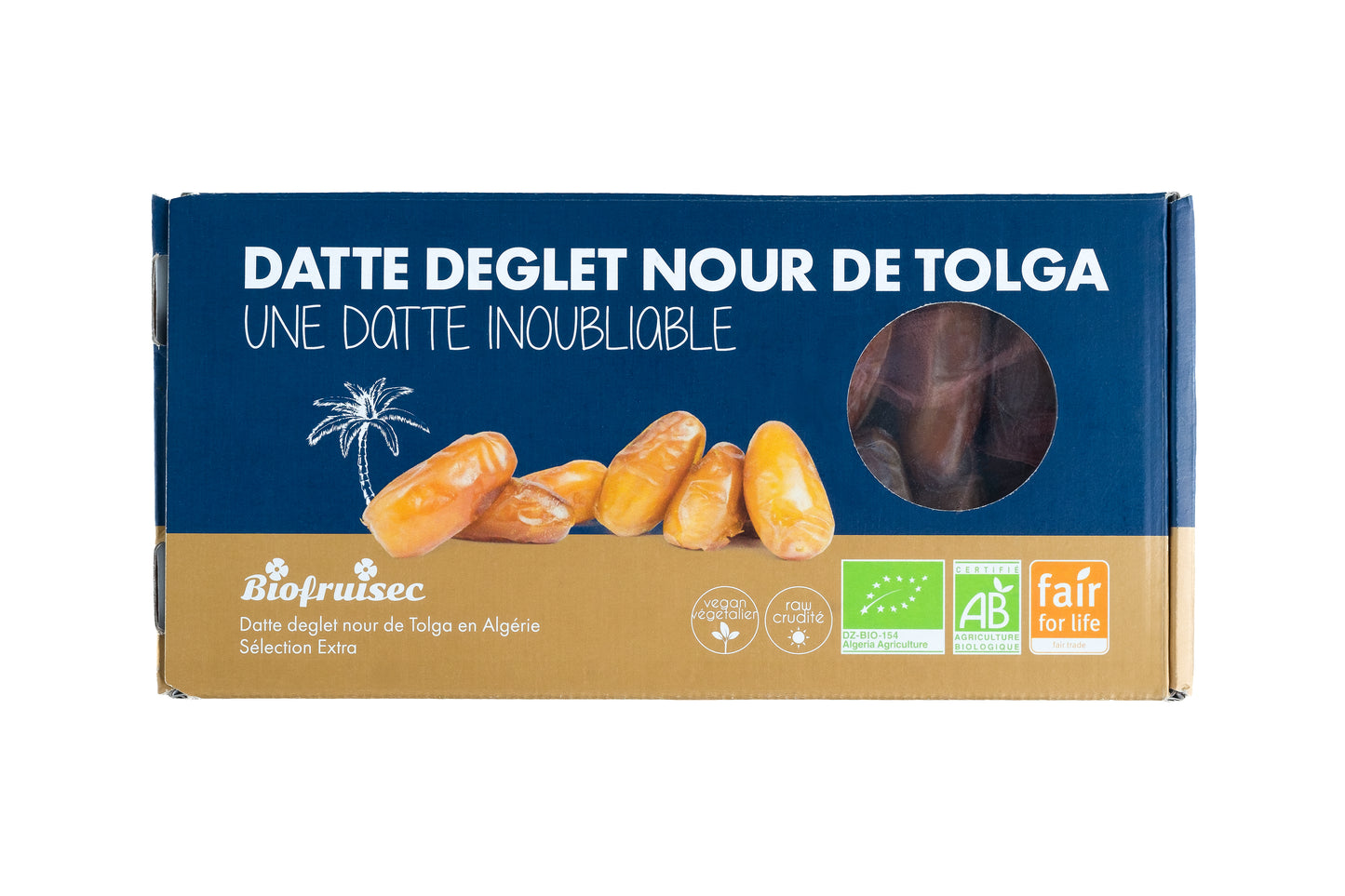 Datte Deglet Nour Sélection Extra bio et équitable de Tolga (Algérie) en coffret 400 g - Pack Éco