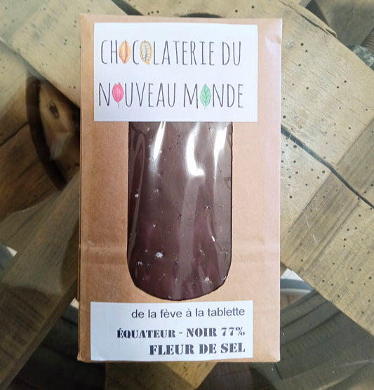 Tablette de Chocolat noir 77 % et fleur de sel - biosourcé -Tablette de 70 g minimum