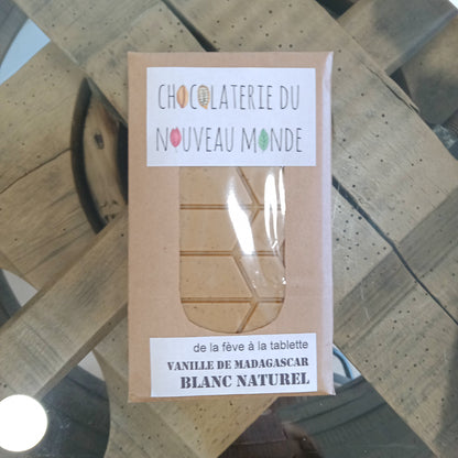 Tablette de Chocolat blanc 40 % et Vanille de Madagascar - biosourcé - Tablette de 70 g minimum