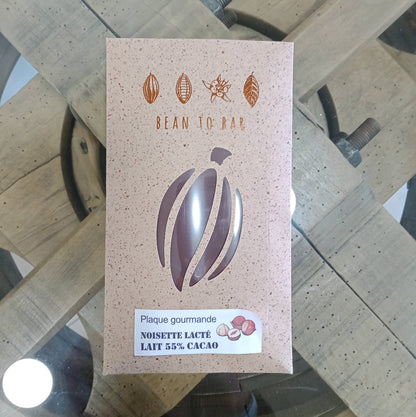 Plaque gourmande Chocolat au Lait  55 % Fourrage Praliné Noisette - Plaque de 80g minimum