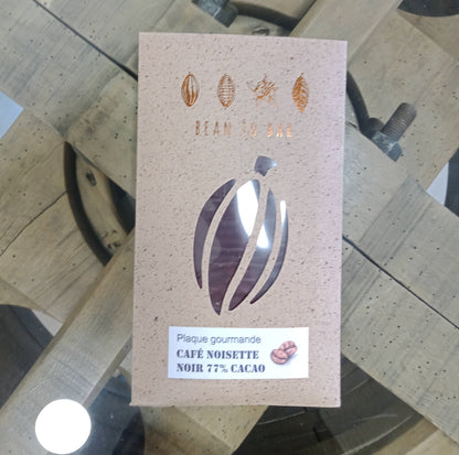 Plaque gourmande Chocolat Noir 77 % Fourrage Praliné Café Noisette - Plaque de 80g minimum