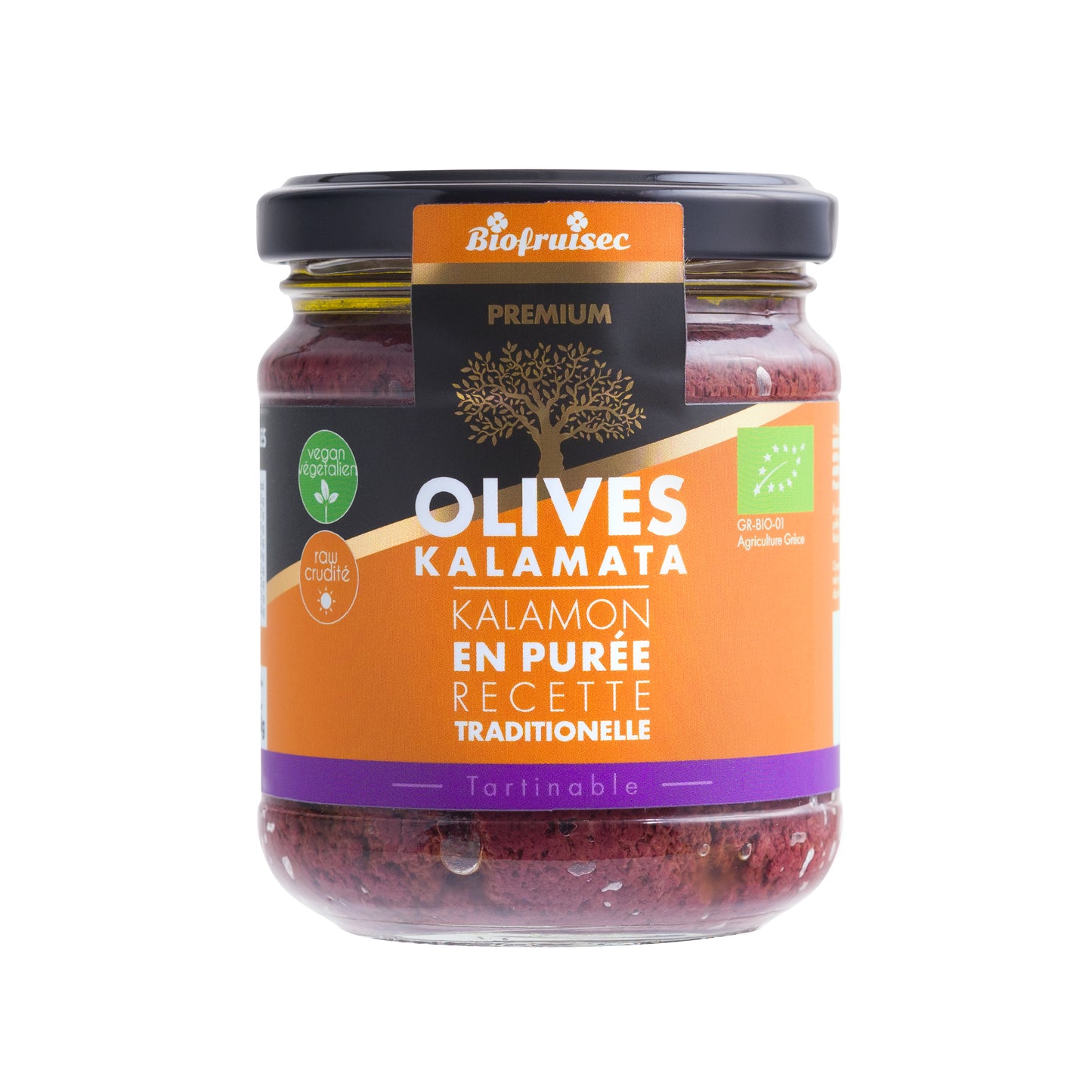 Anti-Gaspi - Purée d'olive Kalamon noire bio de Kalamata - BIOFRUISEC - Pot de 190 g - DDM Dépassée : 31.11.2023