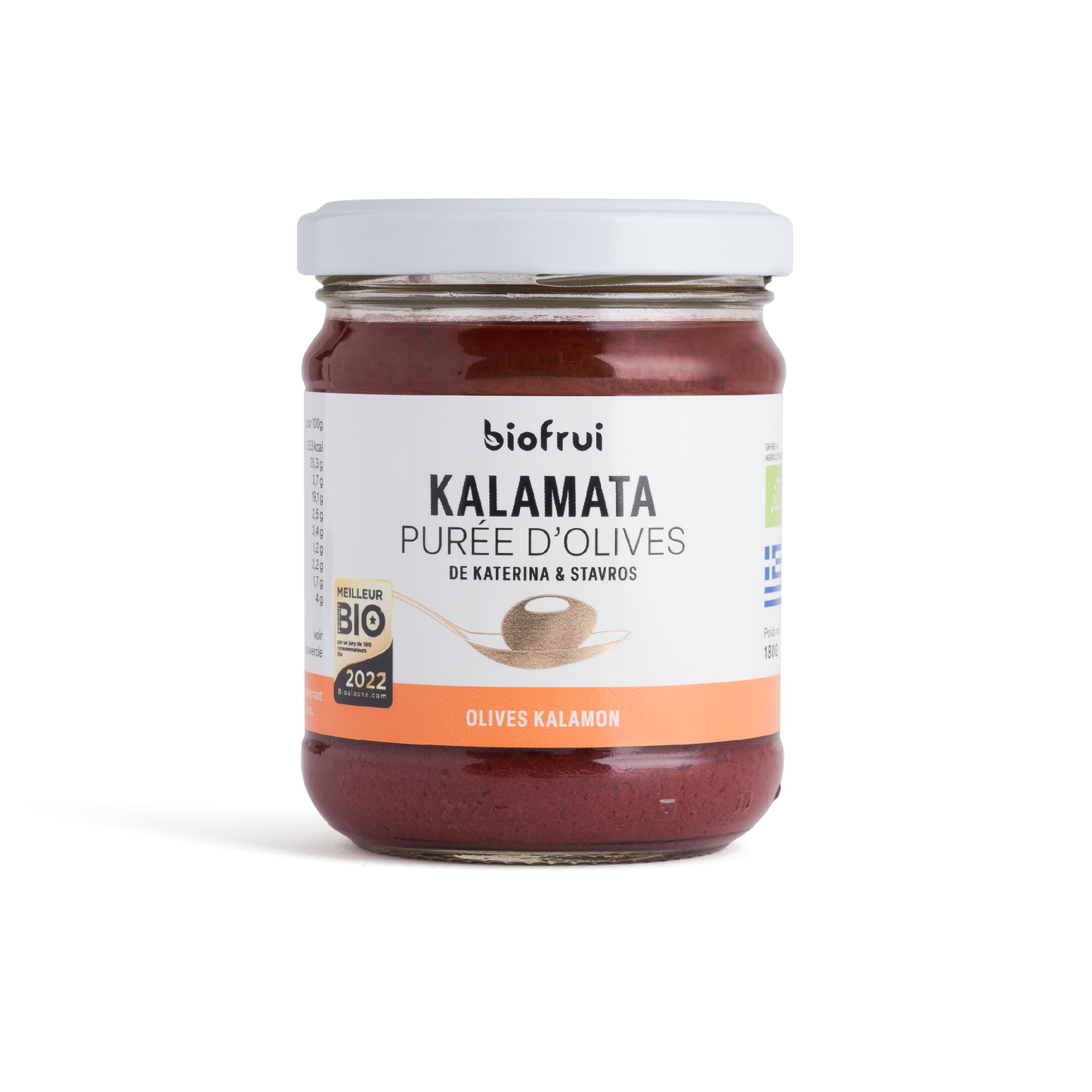 Anti-Gaspi - Purée d'olive Kalamon noire bio de Kalamata - BIOFRUISEC - Pot entre 160 g et 175 g