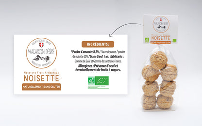 Macaron Artisanal bio à la Noisette - Sachet de 150 g