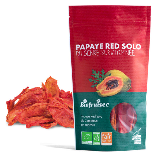 Papaye Red Solo séchée en tranches bio équitable en sachet 100g imprimé éco-conçu