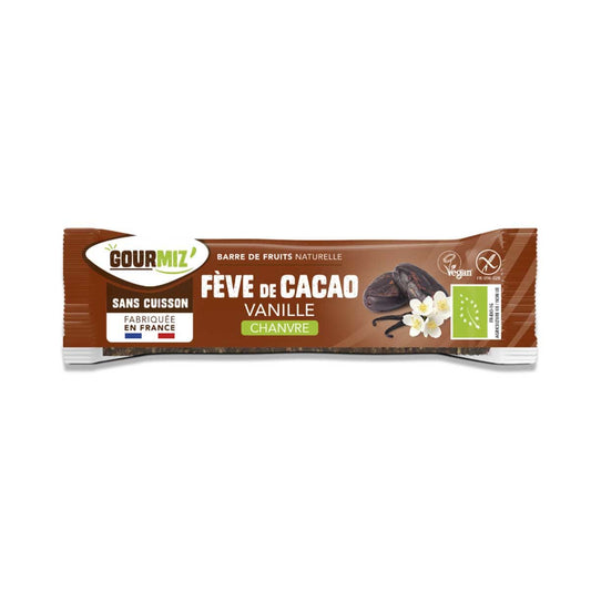 Barre de fruits naturelle Bio - Fèves de Cacao, Vanille et graine de Chanvre